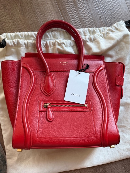 Celine Handbags - Celine Red Leather Structured Luggage Tote